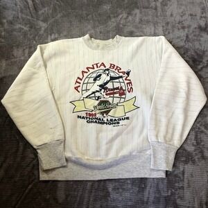Vintage 1992 Atlanta Braves NL Champions Pinstripe Sweatshirt Trench Ultra M USA